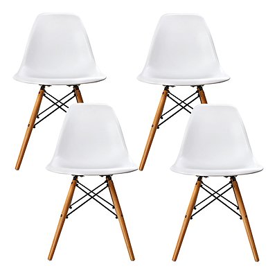 Set of 4 Retro Beech Wood Dining Chair - White - Brand New - Free Shipping