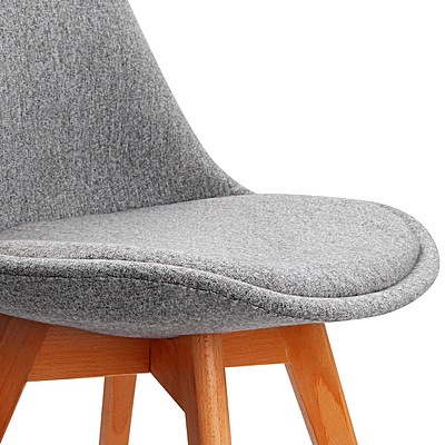Set of 2 Retro Beech Fabric Dining Chair - Light Grey