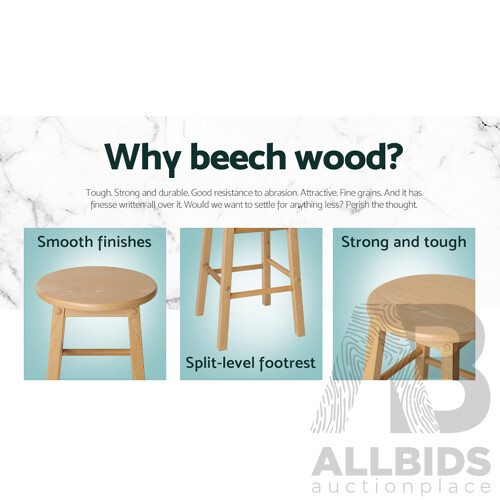 Set of 2 Beech Wood Backless Bar Stools - Natural - Brand New - Free Shipping