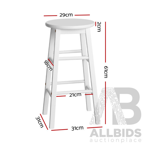 Set of 2 Beech Wood Backless Bar Stools - White - Brand New - Free Shipping