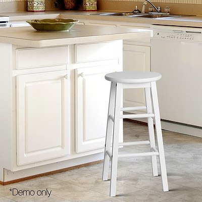 Set of 2 Beech Wood Backless Bar Stools - White - Brand New - Free Shipping