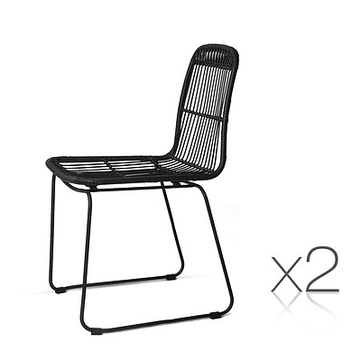 Set of 2 PE Wicker Dining Chair - Black - Free Shipping