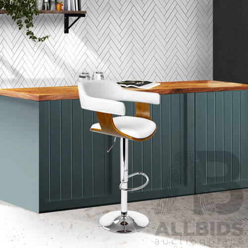 Wooden PU Leather Bar Stool - White and Chrome - Brand New - Free Shipping