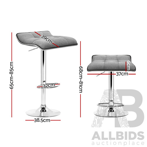 2x Fabric Bar Stools Swivel Bar Stool Dining Chairs Gas Lift Kitchen Grey - Brand New - Free Shipping