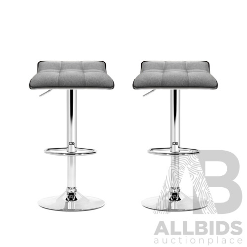 2x Fabric Bar Stools Swivel Bar Stool Dining Chairs Gas Lift Kitchen Grey - Brand New - Free Shipping