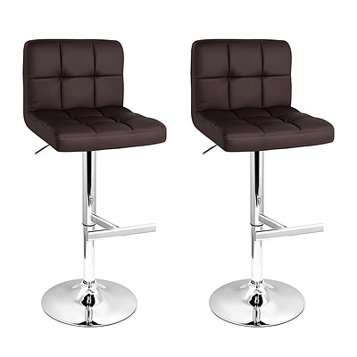 Set of 2 Gas Lift Bar Stools PU Leather - Chocolate Brown - Brand New - Free Shipping