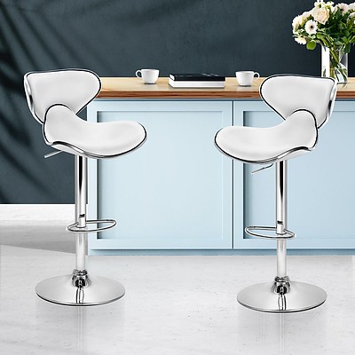 2x Bar Stools DINO Kitchen Swivel Bar Stool Leather Gas Lift Chairs White