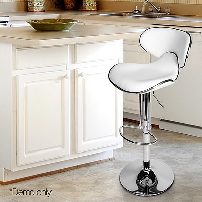 2x Bar Stools DINO Kitchen Swivel Bar Stool Leather Gas Lift Chairs White