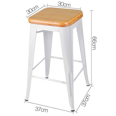 Set of 2 Steel Metal and Bamboo Bar Stool - White - Free Shipping