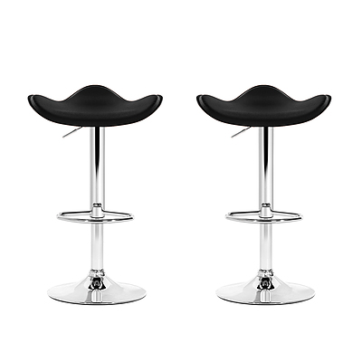 Set of 2 Gas Lift Bar Stools PU Leather - Black and Chrome - Brand New - Free Shipping