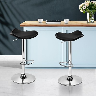 Set of 2 Gas Lift Bar Stools PU Leather - Black and Chrome - Brand New - Free Shipping