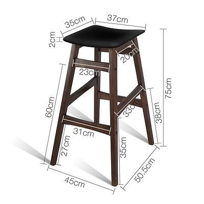 Set of 2 Wooden and Padded Bar Stools - Black