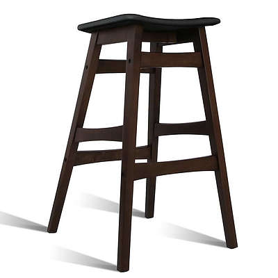 Set of 2 Wooden and Padded Bar Stool - Black