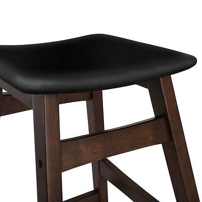 Set of 2 Wooden and Padded Bar Stools - Black