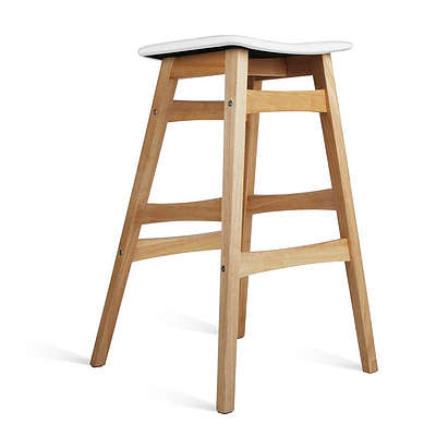 Set of 2 Wooden and Padded Bar Stool - White - Free Shipping