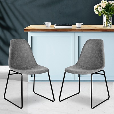 Set of 2 PU Leather Dining Chairs - Grey - Brand New - Free Shipping