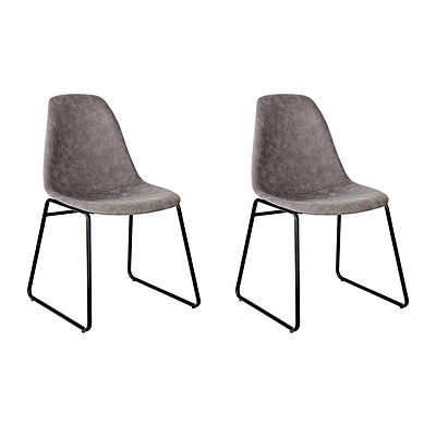 Set of 2 PU Leather Dining Chair - Grey