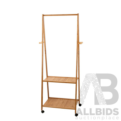 Bamboo Hanger Stand Wooden Clothes Rack Display Shelf - Brand New - Free Shipping