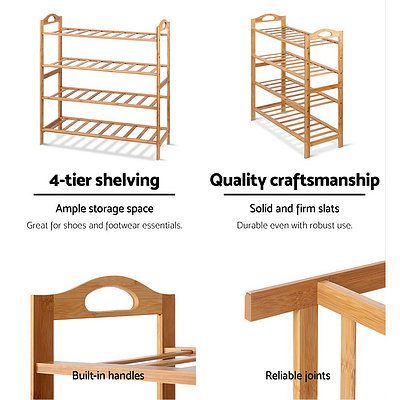 Bamboo Shoe Rack Organiser Wooden Stand Shelf 4 Tiers Shelves - Brand New - Free Shipping