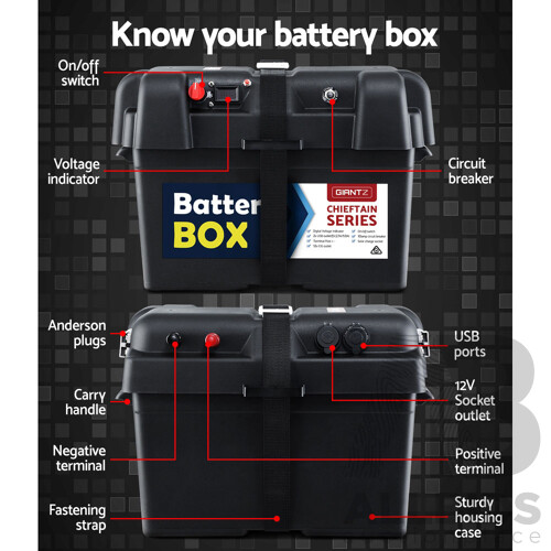 Battery Box 12V Camping Portable Deep Cycle AGM Universal Large USB Cig - Brand New - Free Shipping
