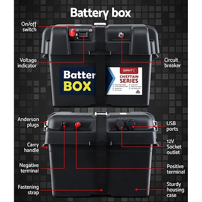 100Ah Deep Cycle Battery & Battery Box 12V AGM Marine Sealed Power Solar