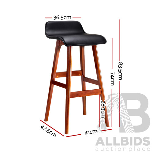 Set of 2 PU Leather and Wood Bar Stool - Black - Free Shipping