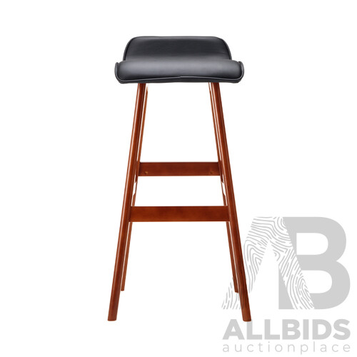 Set of 2 PU Leather and Wood Bar Stool - Black - Brand New - Free Shipping
