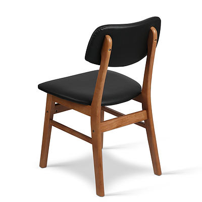 Set of 2 Wood & PVC Dining Chairs - Black