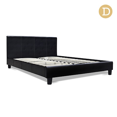 Double PVC Leather Bed Frame Black - Free Shipping