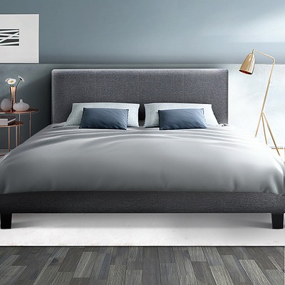 Queen Size Fabric Bed Frame Headboard- Grey - Brand New - Free Shipping