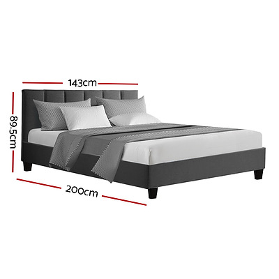 Bed Frame Double Size Mattress Base Platform Fabric Wooden Charcoal