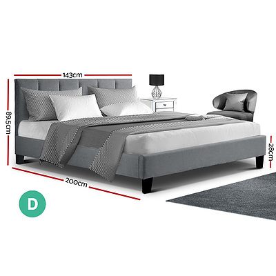 Bed Frame Double Size Mattress Base Platform Fabric Wooden Grey