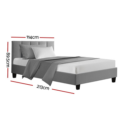 Bed Frame King Single Size Mattress Base Platform Fabric Wooden Grey