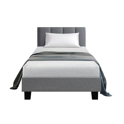 Bed Frame Single Size Mattress Base Platform Fabric Wooden Grey