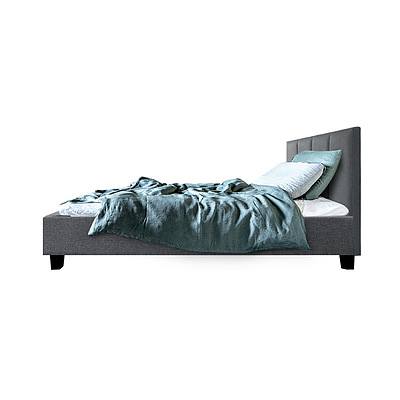 Bed Frame Single Size Mattress Base Platform Fabric Wooden Grey