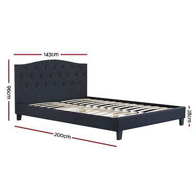 Bed Frame Double Size Base Mattress Platform Fabric Wooden Charcoal LARS