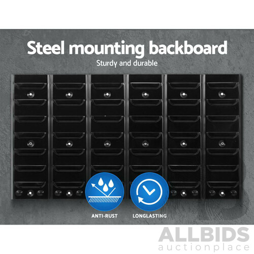24 Bin Wall Mounted Rack Storage Tools Steel Board Organiser Work Bench Garage - Brand New - Free Shipping