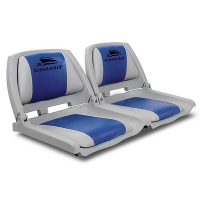 Set of 2 Swivel Folding Marine Boat Seats Grey Blue - Brand New