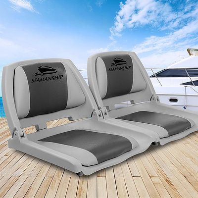 Set of 2 Folding Swivel Boat Seats - Grey & Charcoal - Brand New - Free Shipping