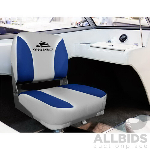 Set of 2 Folding Swivel Boat Seats - Grey & Blue - Brand New - Free Shipping