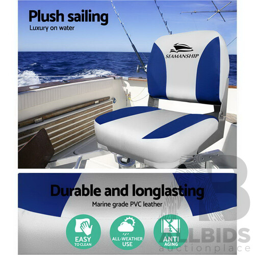 Set of 2 Folding Swivel Boat Seats - Grey & Blue - Brand New - Free Shipping
