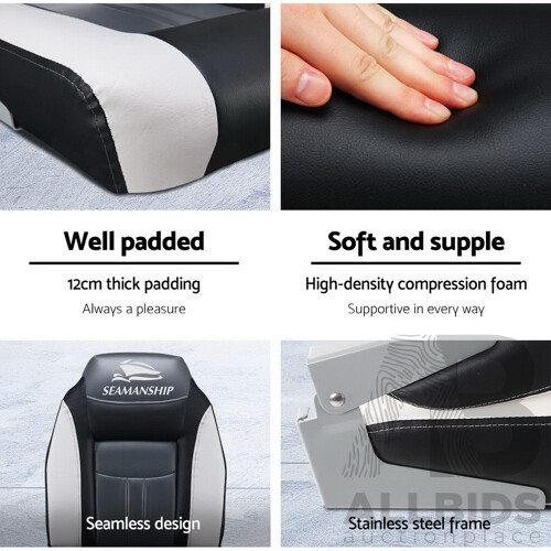 Set of 2 Folding Swivel Boat Seats - Grey & Black - Brand New - Free Shipping