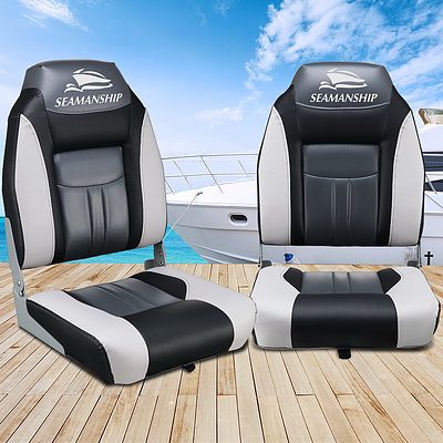 Set of 2 Folding Swivel Boat Seats - Grey & Black - Brand New - Free Shipping
