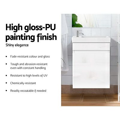 400mm Bathroom Vanity Basin Cabinet Sink Storage Wall Hung Ceramic Basins Wall Mounted White - Brand New - Free Shipping