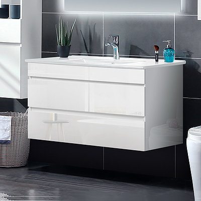 900mm Bathroom Vanity Cabinet Basin Unit Wash Sink Storage Wall Mounted White