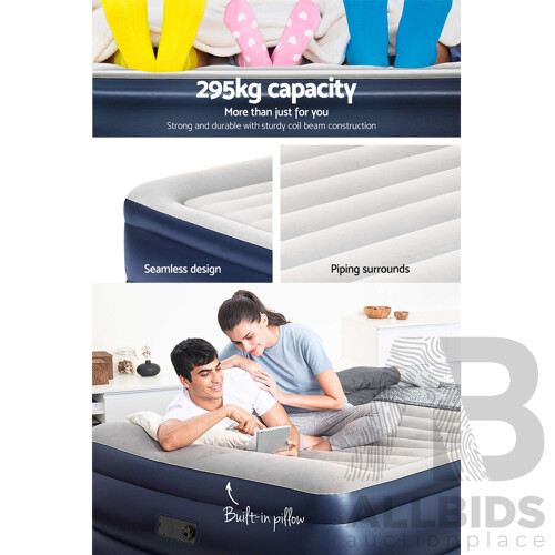 Queen Air Bed Inflatable Mattress Sleeping Mat Battery Built-in Pump