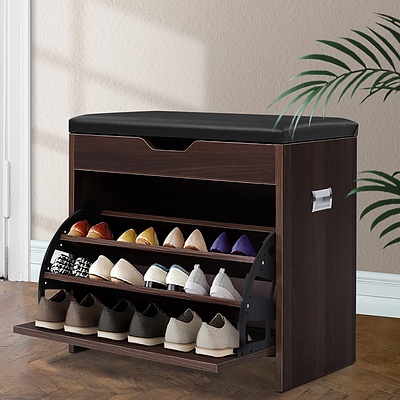 12 Pairs Shoe Cabinet Organiser Wooden Storage Bench Stool - Brand New - Free Shipping