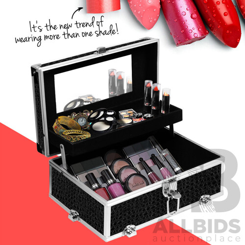 Portable Cosmetic Beauty Makeup Carry Case with Mirror - Crocodile Black - Brand New - Free Shipping