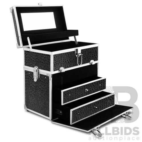Portable Cosmetic Beauty Make Up Carry Case Box Crocodile Black - Brand New - Free Shipping