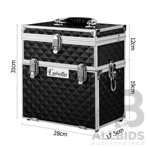 Portable Cosmetic Beauty Makeup Carry Case with Mirror - Diamond Black - Brand New - Free Shipping